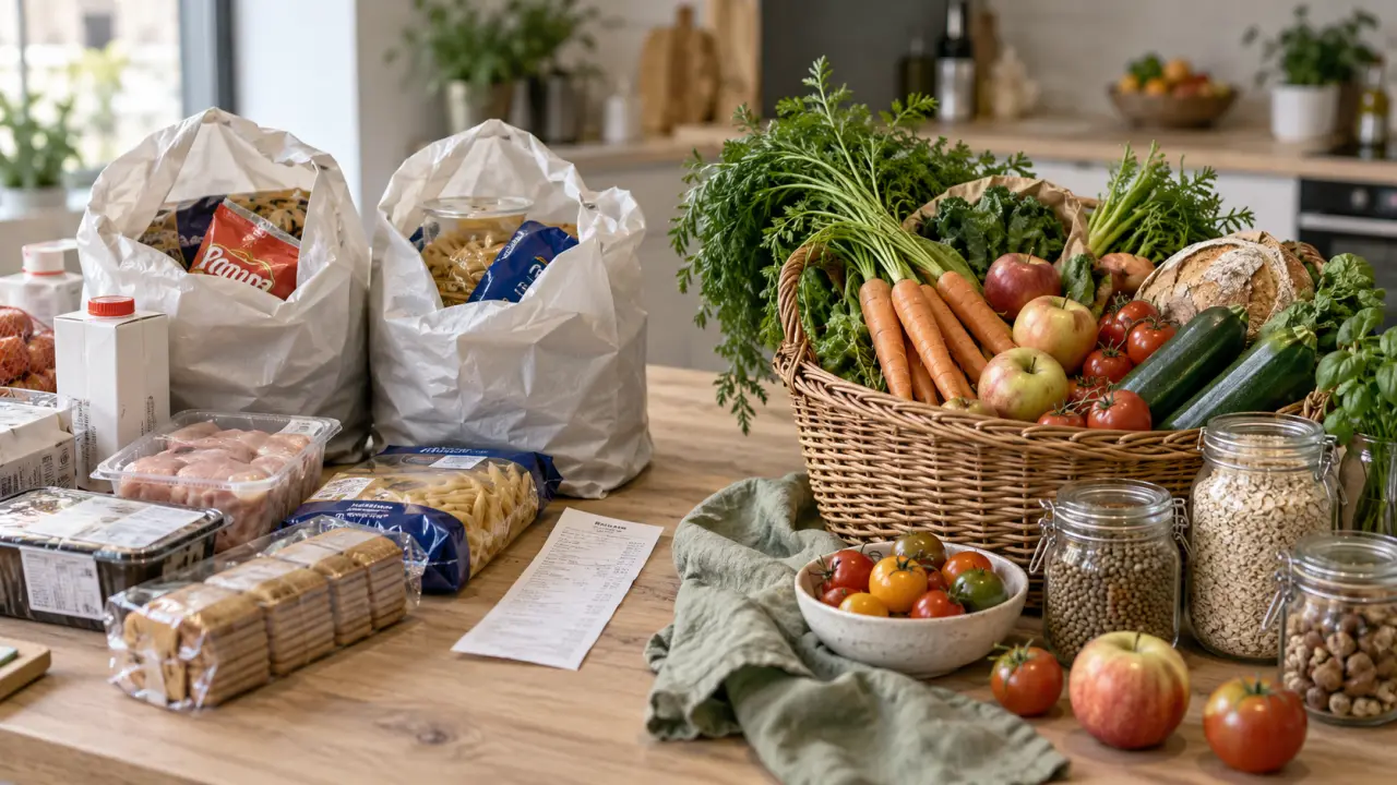 Composition minimaliste de produits frais issus d'un panier anti-gaspillage